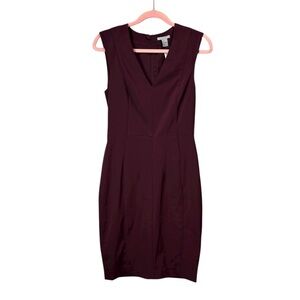 H&M pencil sheath dress v-neck dark red merlot burgundy size 6 NWT